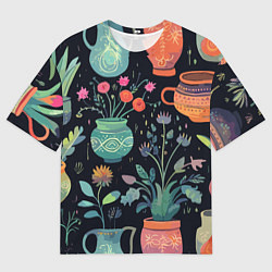 Футболка оверсайз мужская Паттерн из цветочных горшков, цвет: 3D-принт