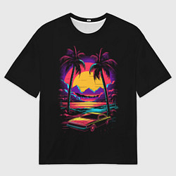 Футболка оверсайз мужская Неоновая машина и пальмы, цвет: 3D-принт