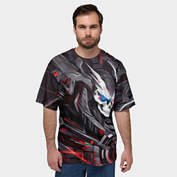 Футболка оверсайз мужская Красный улыбающийся кибер череп, цвет: 3D-принт — фото 2