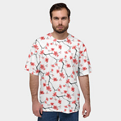Футболка оверсайз мужская Акварельные цветы сакуры паттерн, цвет: 3D-принт — фото 2