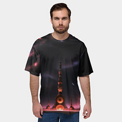 Футболка оверсайз мужская Сай фай башня на другой планете, цвет: 3D-принт — фото 2