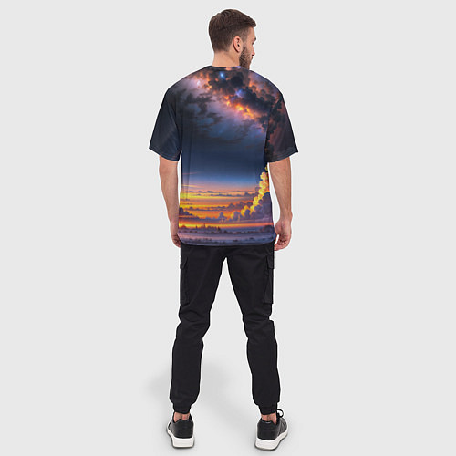 Мужская футболка оверсайз Млечный путь и облака на закате / 3D-принт – фото 4