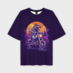 Мужская футболка оверсайз Динозавр на мотоцикле
