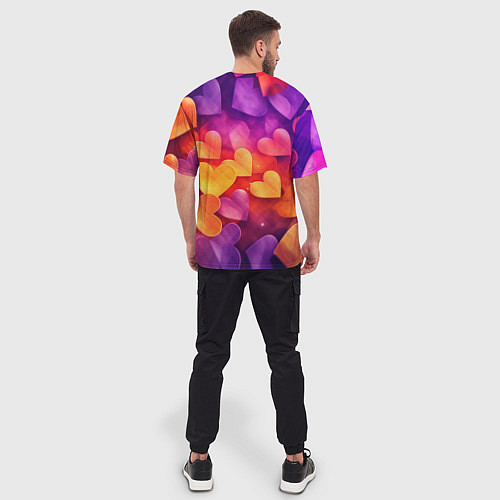 Мужская футболка оверсайз Разноцветные сердечки / 3D-принт – фото 4