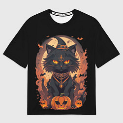 Футболка оверсайз мужская Черный кот в хеллоуине, цвет: 3D-принт