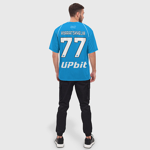 Мужская футболка оверсайз Хвича Кварацхелия Наполи форма 2324 домашняя / 3D-принт – фото 4