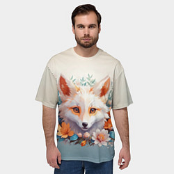 Футболка оверсайз мужская Цветочная лиса, цвет: 3D-принт — фото 2