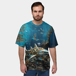 Футболка оверсайз мужская Механическая акула, цвет: 3D-принт — фото 2