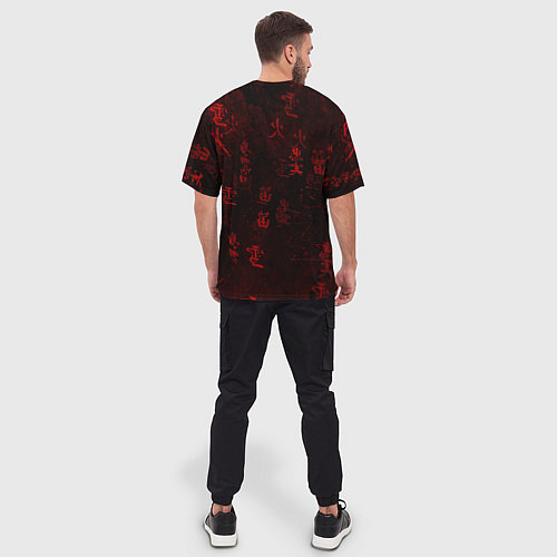 Мужская футболка оверсайз Красный дракон - иероглифы / 3D-принт – фото 4