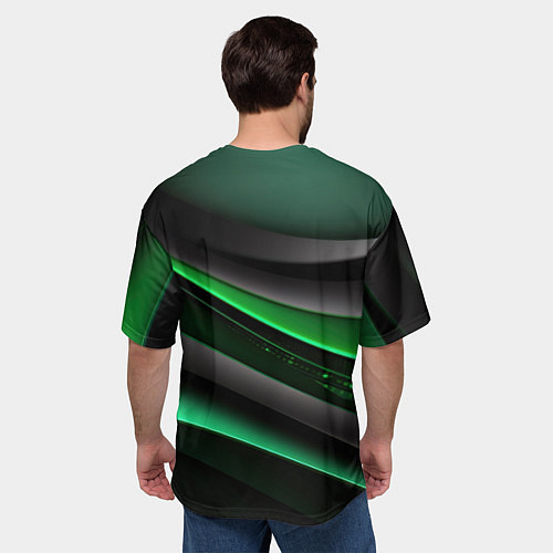 Мужская футболка оверсайз Black green line / 3D-принт – фото 4