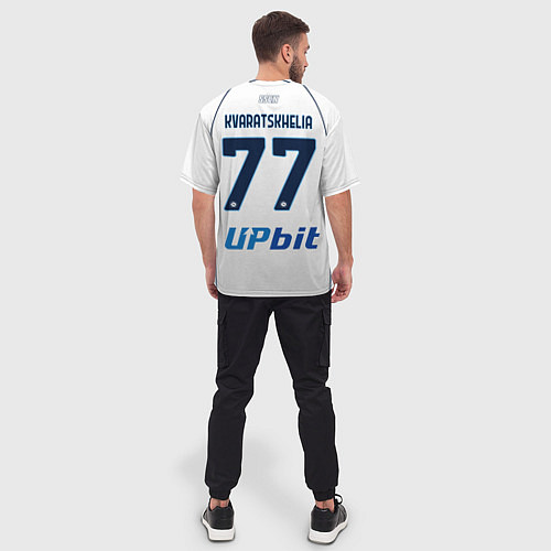 Мужская футболка оверсайз Хвича Кварацхелия Наполи форма 2324 гостевая / 3D-принт – фото 4