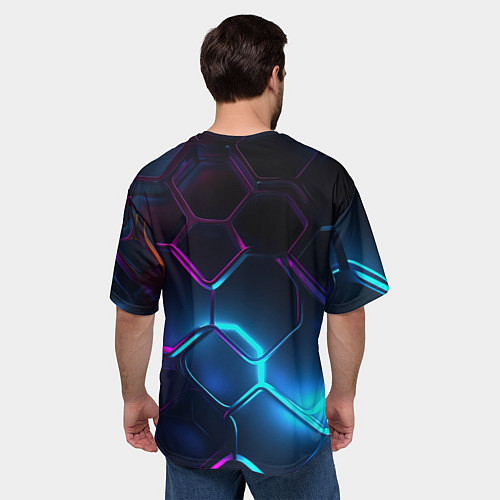 Мужская футболка оверсайз Neon cyberpunk logo / 3D-принт – фото 4