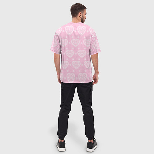 Мужская футболка оверсайз Розовое кружево сердечки / 3D-принт – фото 4