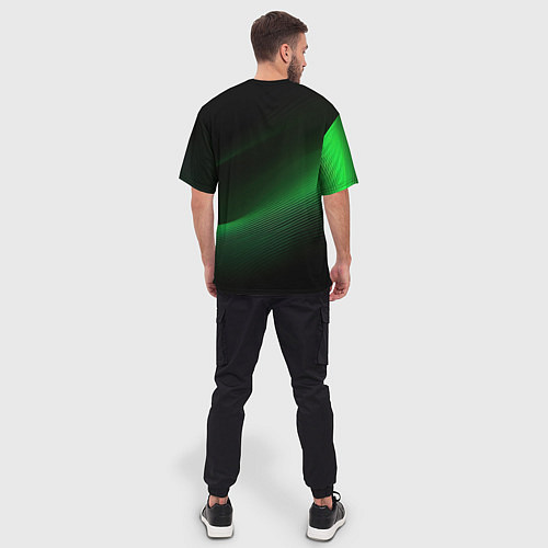 Мужская футболка оверсайз Герб РФ зеленый черный фон / 3D-принт – фото 4