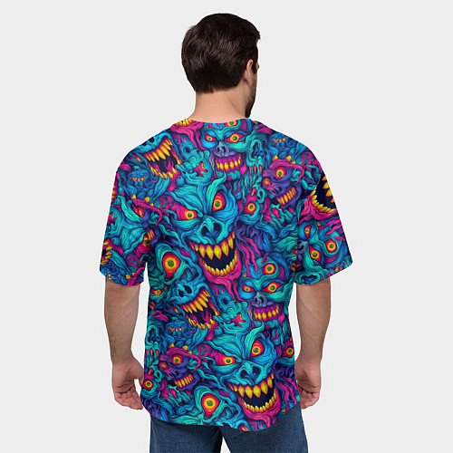 Мужская футболка оверсайз Неоновые монстры - graffiti art style pattern / 3D-принт – фото 4
