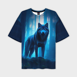 Мужская футболка оверсайз Волк в ночном лесу