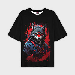 Мужская футболка оверсайз Волк-самурай