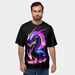 Футболка оверсайз мужская Неоновый космический дракон, цвет: 3D-принт — фото 2