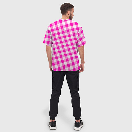 Мужская футболка оверсайз Розовая клетка Барби / 3D-принт – фото 4