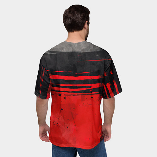 Мужская футболка оверсайз Black red texture / 3D-принт – фото 4