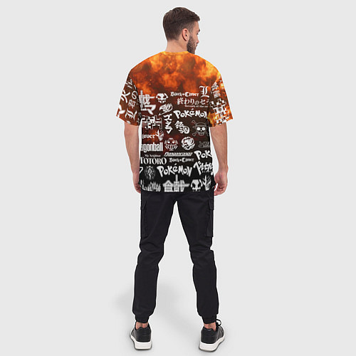 Мужская футболка оверсайз Огненные аниме паттерн / 3D-принт – фото 4