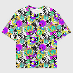 Футболка оверсайз мужская Разноцветный узор с буквами и абстрактными фигурам, цвет: 3D-принт