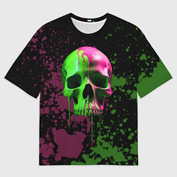 Мужская футболка оверсайз Кислотный череп в краске