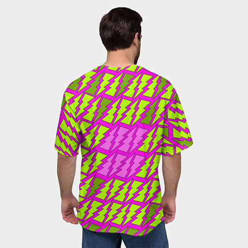 Мужская футболка оверсайз Ретро молнии розово-жёлтые / 3D-принт – фото 4