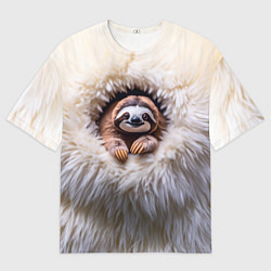 Футболка оверсайз мужская Ленивец в меху, цвет: 3D-принт