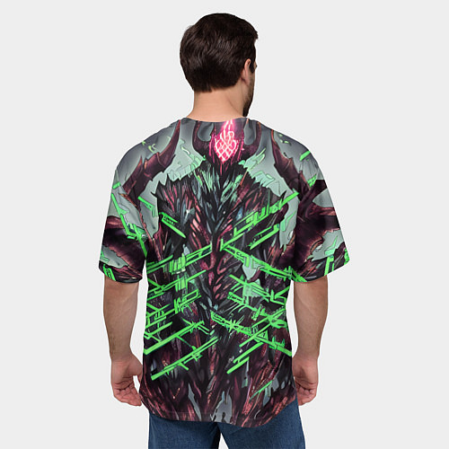 Мужская футболка оверсайз Зелёный элементаль киберпанк / 3D-принт – фото 4