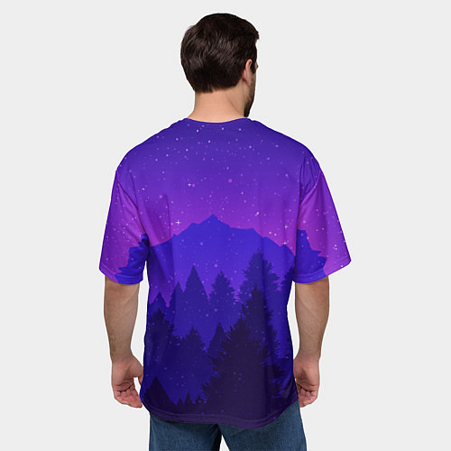 Мужская футболка оверсайз Рассвет в хвойном лесу / 3D-принт – фото 4