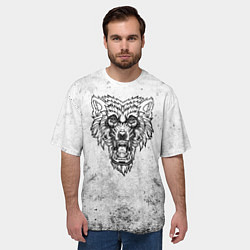 Футболка оверсайз мужская Черно-белый злой волк, цвет: 3D-принт — фото 2