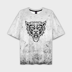 Мужская футболка оверсайз Черно-белый разозленный волк