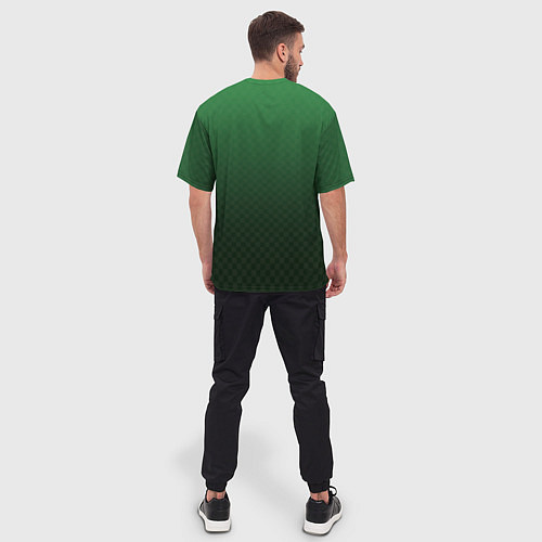Мужская футболка оверсайз Зелёная клетка с градиентом / 3D-принт – фото 4