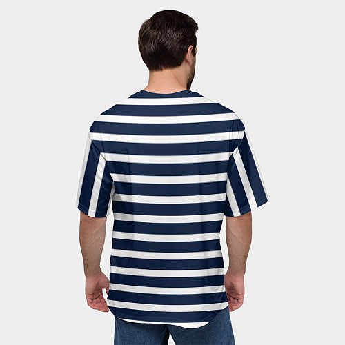 Мужская футболка оверсайз Широкие тёмно-синие полосы / 3D-принт – фото 4