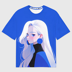 Мужская футболка оверсайз Аниме- девушка в синем