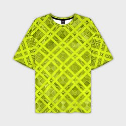 Футболка оверсайз мужская Черный геометрический орнамент на желтом фоне, цвет: 3D-принт