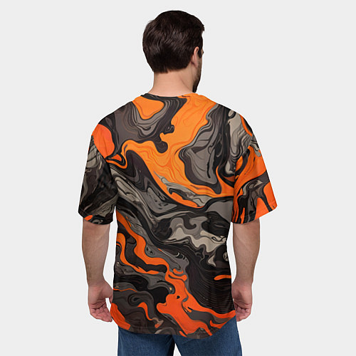 Мужская футболка оверсайз Оранжево-черный камуфляж / 3D-принт – фото 4