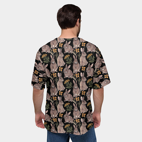 Мужская футболка оверсайз Зайцы и пижма / 3D-принт – фото 4