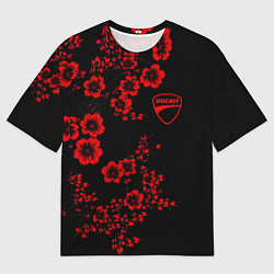Футболка оверсайз мужская Ducati - red flowers, цвет: 3D-принт