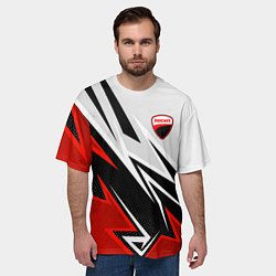 Футболка оверсайз мужская Ducati - белый и красный, цвет: 3D-принт — фото 2