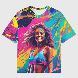 Футболка оверсайз мужская Девушка в буйстве красок, цвет: 3D-принт