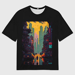 Мужская футболка оверсайз Неоновый горизонт - Рассвет