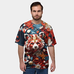 Футболка оверсайз мужская Красная панда в цветах, цвет: 3D-принт — фото 2