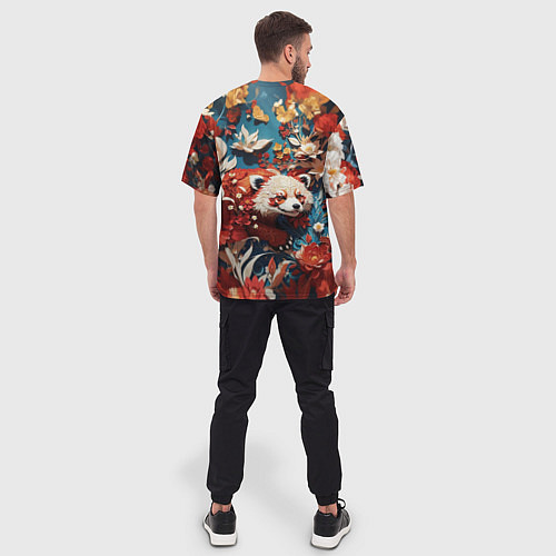 Мужская футболка оверсайз Красная панда в цветах / 3D-принт – фото 4