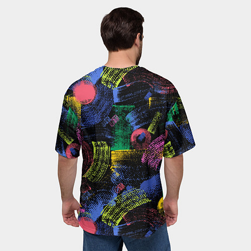 Мужская футболка оверсайз Яркие абстрактые формы с текстурой / 3D-принт – фото 4