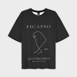 Мужская футболка оверсайз Птица на черном - Пабло Пикассо