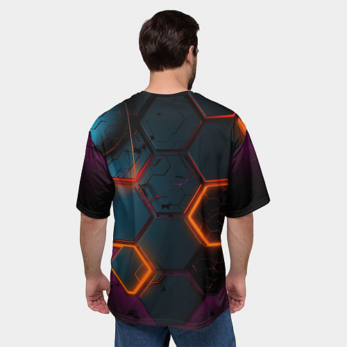 Мужская футболка оверсайз Неоновые оранжевые плиты / 3D-принт – фото 4
