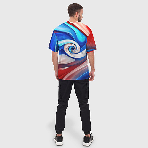 Мужская футболка оверсайз Волны в цвете флага РФ / 3D-принт – фото 4