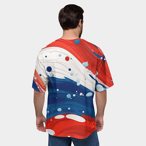 Мужская футболка оверсайз Триколор брызги краски и герб РФ / 3D-принт – фото 4